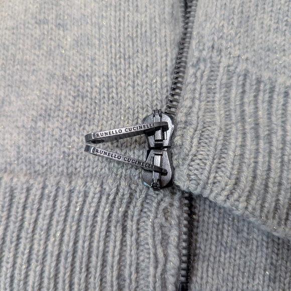 Brunello Cucinelli Cashmere Zip Cardigan NWT  Gray Sparkle Y2K Made In Italy - Picture 5 of 15